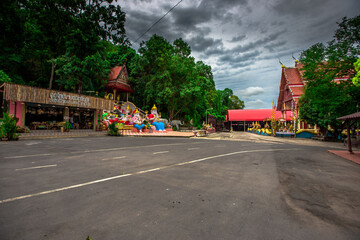 Wat Khiriwan-Nakhon Nayok: 1 August 2020, atmosphere within a religious tourist site, with tourists visiting for merit during the holidays in Si Nawa area, Mueang Nakhon Nayok, Thailand.