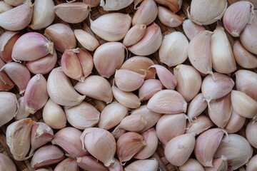 Top view of fresh garlic group for background