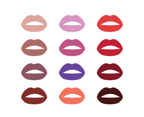 Lip icons set. Vector lips set. Lipstick and lips palette set vector. 