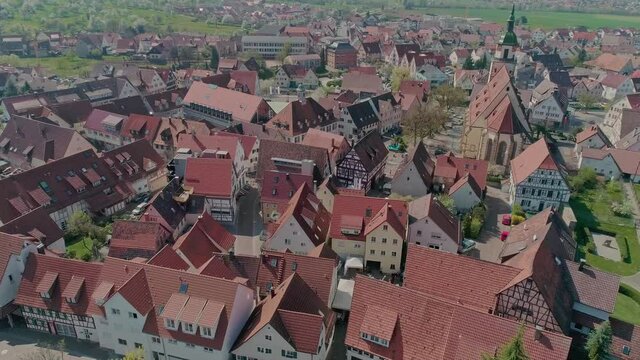 Germany Drone to townhall and church Peterskirche at Weilheim an der Teck 2of2
