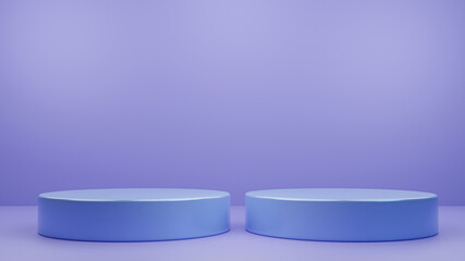 Cylinder podiums on blue background. Abstract pedestal scene with geometrical. Scene to show cosmetic products presentation. Mock up design empty space. Showcase,shopfront,display case,3d render..
