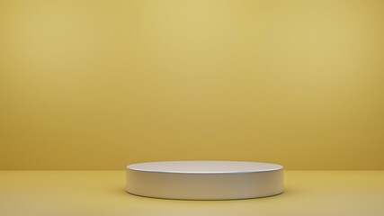 Cylinder podiums yellow background. Abstract pedestal scene with geometrical. Scene to show cosmetic products presentation. Mock up design empty space. Showcase,shopfront,display case,3d render..