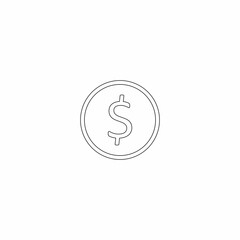 Gold coin Black Outline icon vector isolated.
