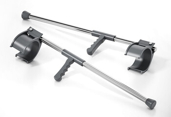 Pair of crutches isolated on white background. 3D illustration