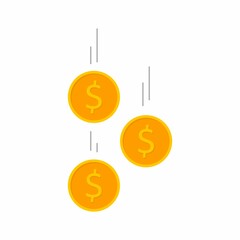 Gold coins falling White Background icon vector isolated.