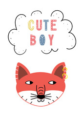 Cute vector print in scandinavian hand drawn style. Cartoon animal with inspirational quote. Doodle vector illustration for posters, baby birthday, cards, t-shirts. Colorful nordic kids print.