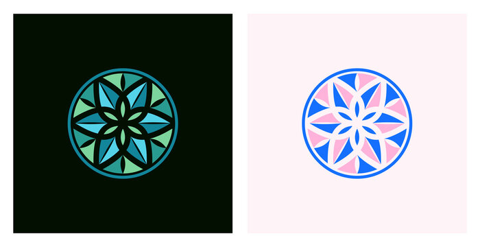 Stained glass flower symbol icon. Vector illustration for christian church logo