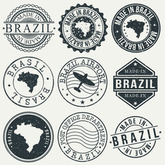 Brazil Set of Stamps. Travel Stamp. Made In Product. Design Seals Old Style Insignia.