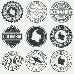 Obraz premium Colombia Set of Stamps. Travel Stamp. Made In Product. Design Seals Old Style Insignia.