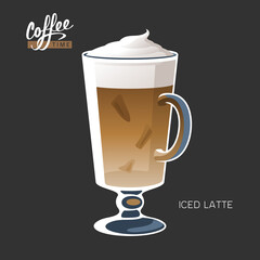 Glass cup iced coffee latte macchiato vector illustration