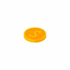 Gold coin left view White Background icon vector isometric.