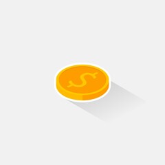 Gold coin left view White Stroke & Shadow icon vector isometric.
