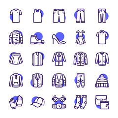 Vector color linear icon set of clothing, wardrobe