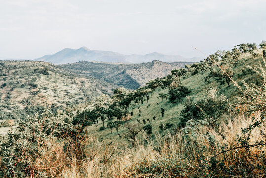 African mountain landscape. Mago National Park. Omo Valley. Ethiopia. Africa