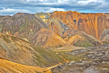 colored mountains of the volcanic landscape of Landmannalaugar. Iceland