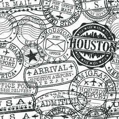 Hosuton Texas Stamps. City Stamp Vector Art. Postal Passport Travel. Design Set Pattern.
