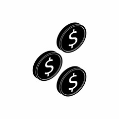 Gold coin falling right view White Outline icon vector isometric.