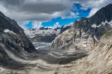 the remains of Oberaletsch Glacier in the Swiss Alps