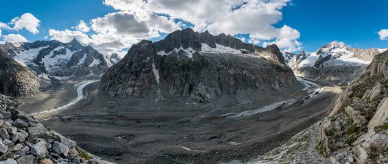 panoramic view of Oberaletsch Glacier in the Valais Alps