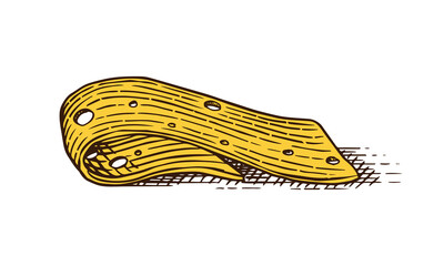 Cheese for market or grocery store. Fresh organic milk. Vector Engraved hand drawn sketch for label, emblem, poster or menu.