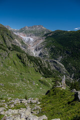 Fototapeta na wymiar tongue of mighty Aletsch Glacier in Valais