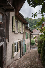 Fototapeta na wymiar Views of tiny historic Romanmotier-Envy village, located in Canton Vaud, Switzerland.