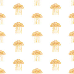 Raining Cloud  Seamless Pattern. Wicker straw pattern. Macrame gouache art. Yellow, beige. Boho, rustic design