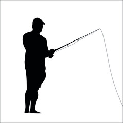 vector of fisherman silhouette with fishing rod illustration 
