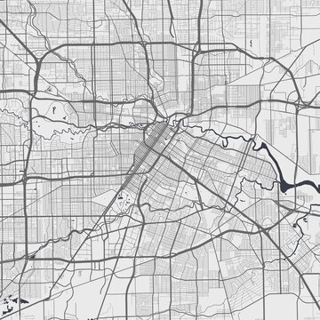Urban city map of Houston. Vector poster. Grayscale street map.