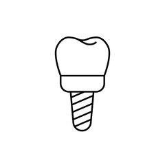 Dental implant icon. Tooth icon. Concept in modern style for dentistry. Teeth cleaning. Dental hygiene. Dental care logo. Vector outline illustration.
