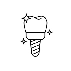 Dental implant icon. Tooth icon. Concept in modern style for dentistry. Teeth cleaning. Dental hygiene. Dental care logo. Vector outline illustration.