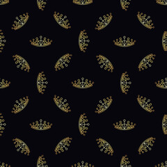 Golden geometric Crown seamless vector pattern