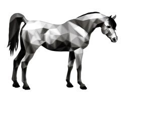 horse, isolated grey monochrome  image on white background in low poly style	

