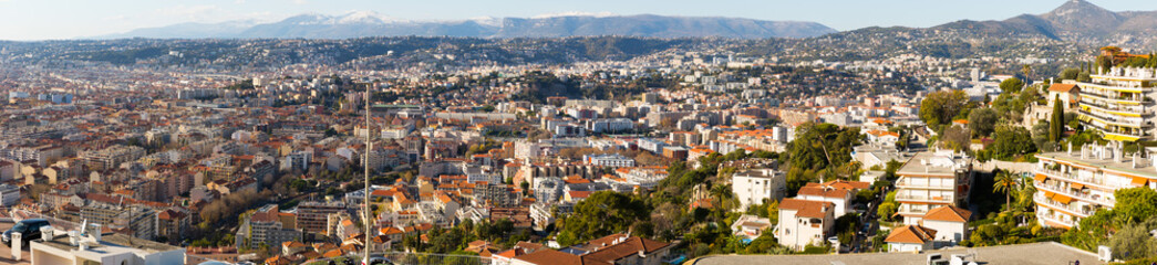 Fototapeta na wymiar Panoramic view of Nice with apartment buildings in France