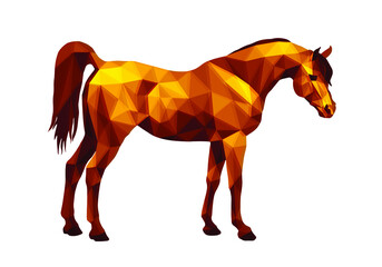 Obraz premium horse, isolated amber image on a gold background in low poly style and reflection