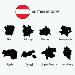 Map of Austria state regions graphic element Illustration template design
