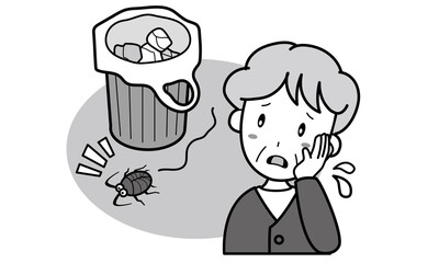 ゴキブリを見つけて困っているおばあさん