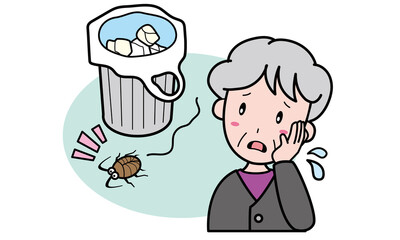 ゴキブリを見つけて困っているおばあさん