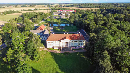 Fototapeta na wymiar Aerial View of the Durbe Manor Castle, Tukums, Latvia.old Mansion of Former Russian Empire.