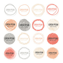 Collection of doodle circles vector isolated. Hand drawn set of colorful round scribbles. Abstract background, frame for logo.
