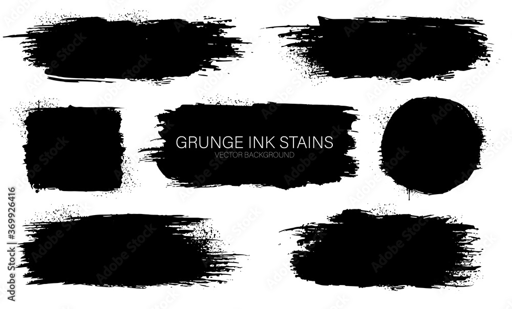 Poster set of black ink vector stains. black ink paint frames for text. ink brush stroke. dirty artistic de