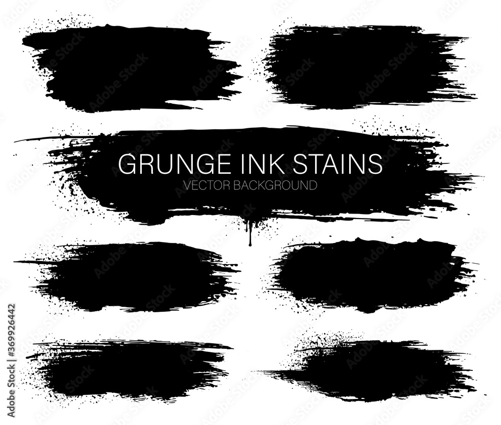 Poster set of black ink vector stains. black ink paint frames for text. ink brush stroke. dirty artistic de