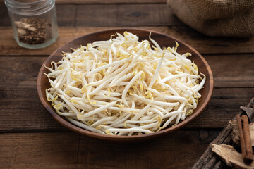 bean sprout in wood bowl food background