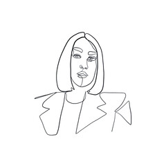 Hand drawing woman portrait drawn in one continuous line style. Linear woman. 