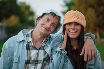 Young couple loving each other. Couple in love. Nature background. Sensual. Love story. Emotion. Lifestyle. Photo. Romantic lovers. 
