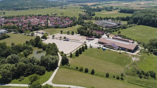 Aerial shot on equestrian farm near city Weilheim an der Teck Germany