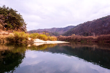 Landscape Lake. beautiful reflection.