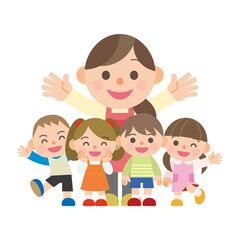 にぎやかな子供達と女性