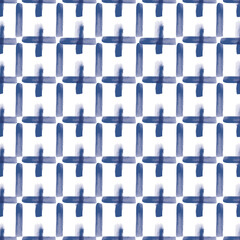 Vector blue stripes, squares seamless pattern modern