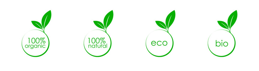 Nature, ecology, eco friendly and bio set icon in flat. Green logo isolated emblem. Vector
